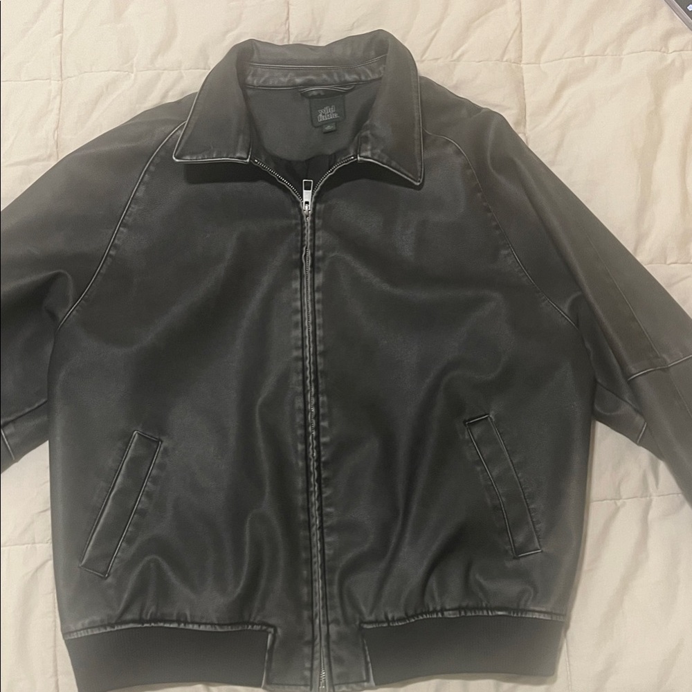 wild fable Black Faux Leather Bomber Jacket